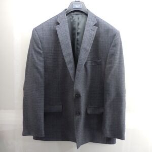 Chaps Mens 50R 100% Wool Blazer Blue Grey Houndstooth Elbow Patches Sport Coat